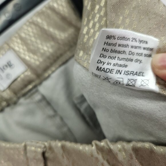 Bevy Flog Metallic Capri Pants Size 27 Gold Grid Drawstring Elastic Waist 23" - Picture 13 of 15